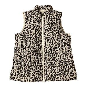 Kim Rogers Petite Women’s PM M Animal Print Quilted Puffer Vest Pockets Full Zip